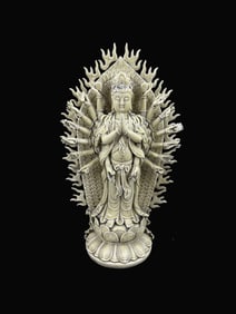 A Exquisite Blanc-De-Chine Statue of Thousand-Armed Avalokitesvara Ornament