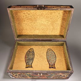 A pair of Exquisite High-Relief White Jade Painted Colored Outline in Gold Jade Pendant