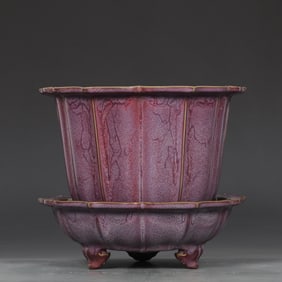 A Set of Exquisite Jun yao Purple Glazed Flowerpot