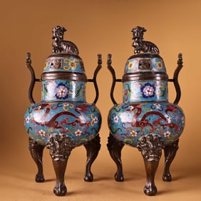 A Exquisite Coppery High-relief Carved Gilt Cloisonne Enamel Censer