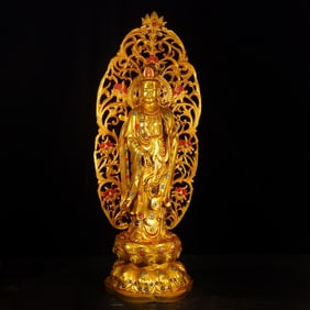 A Exquisite Gilt Bronze Cloisonne Statue of Avalokitesvara