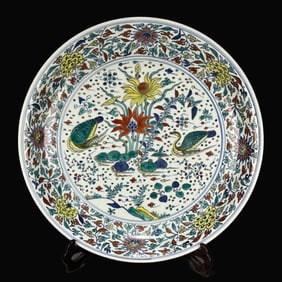 A Exquisite Doucai Lotus Pond and Mandarin Duck Pattern Plate