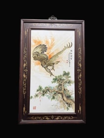 A Exquisite Famille-Rose Eagle Pattern Porcelain painting, with Frame