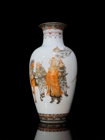 A Exquisite Ink Color Iron-Red Painted Gold Figures Pattern Vase