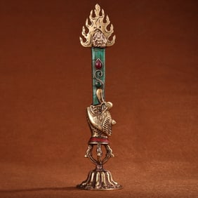 A Exquisite Bronze Inlaid Gems Statue of Manjusri Evil-Averting Sword Ornament