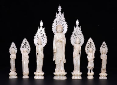 A Set of Exquisite Hetian Jade Buddha Statue Ornament