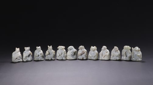 A Ste of Exquisite Hotan Jade Twelve Chinese Zodiac Signs Ornament