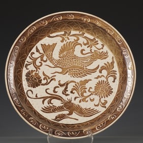A Exquisite Ding yao Brown Color Dragon and Phoenix Pattern Plate
