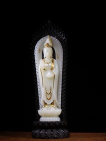 A Exquisite Hetian Jade Silver-Gilt Avalokitesvara Ornament
