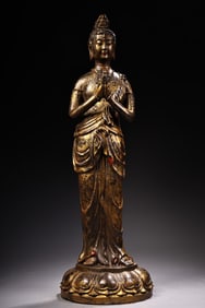 A Exquisite Bronze High-Relief Carved Gilt Statue of Avalokitesvara