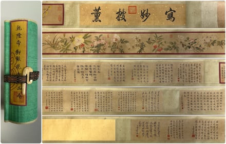 A Chinese Hand Scroll Ink Painting of Flower on Paper