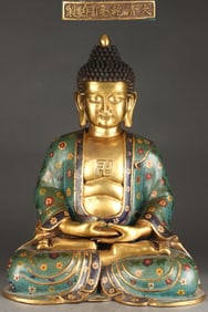 A Exquisite Bronze Cloisonne Buddha Statue Ornament