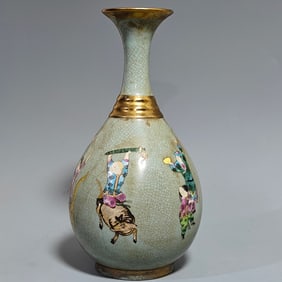 A Exquisite Ru yao Porcelain Painted Color Figures Pattern Vase