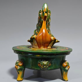 A Exquisite Liao Dynasty Porcelain Tri-Color Glazed Tripod Incense Burner