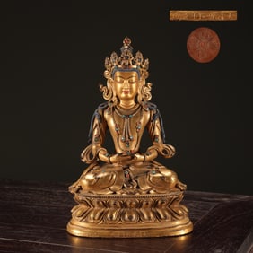 A Exquisite Bronze Gilt Buddha Statue Ornament