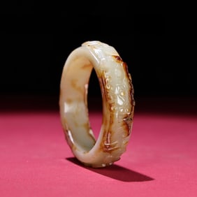 A Exquisite Hotan White Jade Beast-Face Pattern Bracelets