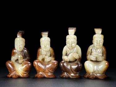 A Ste of Exquisite Hotan Jade Figures Ornament