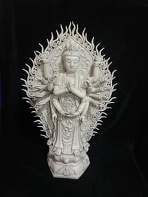 A Exquisite Blanc-De-Chine Statue of Thousand-Armed Avalokitesvara Ornament