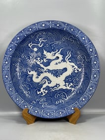 A Exquisite Blue and White Dragon Pattern Plate