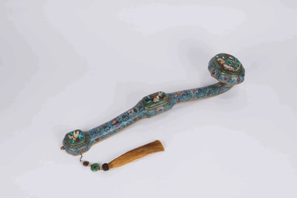 A Exquisite Cloisonne Inlaid Jasper Ruyi