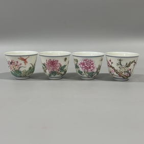A Set of Exquisite Famille-Rose Flower Pattern Cups