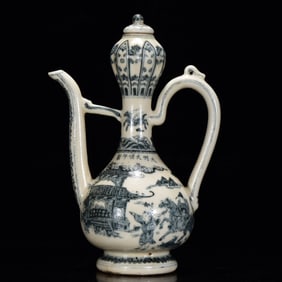 A Rare Blue and White Figures Pattern Ewer