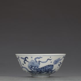 A Exquisite Blue and White Lion Pattern Bowl