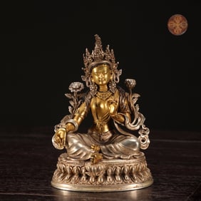 A Exquisite Bronze Gilt and Silver-Gilt Tara Statue Ornament