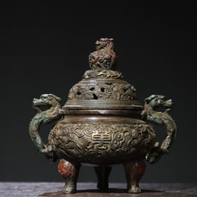 A Exquisite Bronze Dragon-Ears Censer