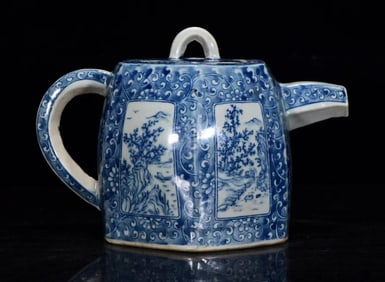 A Rare Blue and White Landscape Pattern Ewer