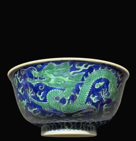 A Exquisite Blue and White Green Color Dragon Pattern Bowl