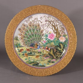 A Rare Enamel Carve Outline in gold Flower and Bird Pattern Plate