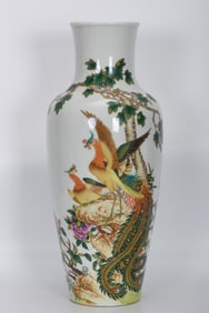 A Rare Enamel Flower and Bird Pattern Vase