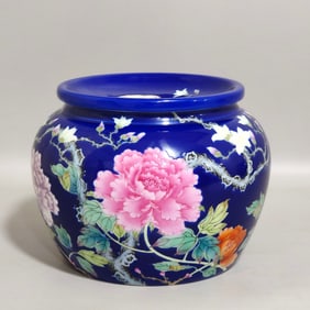 Blue Glazed Flower Pattern Jar