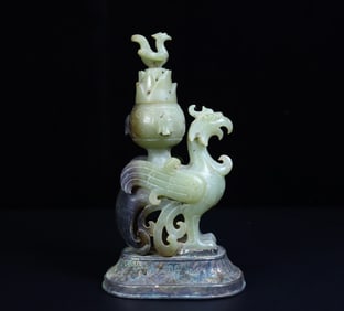 A Exquisite Hetian Jade Gold and Silver-Inlaid Match Pure Gold Base Phoenix Incense Burner