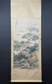 A Chinese Vertical Scroll Ink Painting of Landscape on Paper