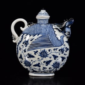 A Rare Blue and White Phoenix Pattern Ewer