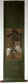 A Chinese Vertical Scroll Ink Painting of Figures on Silk