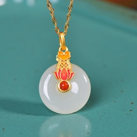 A Exquisite Silver-Inlaid Hotan Jade Flower Pendant