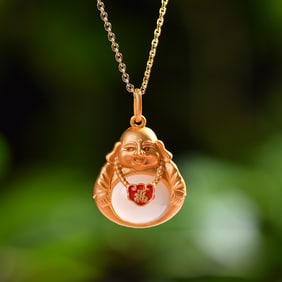 A Exquisite Silver-Inlaid Hotan Jade Buddha Pendant