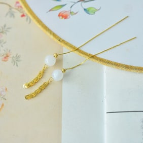 A pair of Exquisite Silver-Inlaid Hetian White Jade Bead Earring