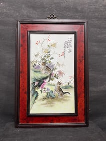 A Exquisite Famille-Rose Cat Pattern Porcelain painting, with Frame