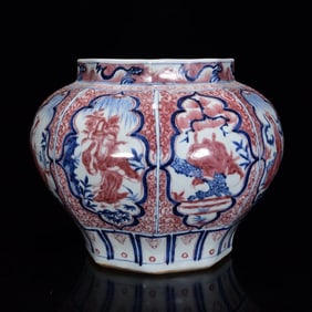 A Rare Underglaze-Red Eight Immortals Pattern Octagonal Jar
