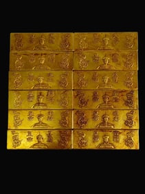 A Set of Exquisite Bronze Gilt Human and Dragon Pattern Gold Bar