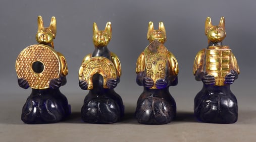 A set of Exquisite Colored Glaze Cover with Gold Figure