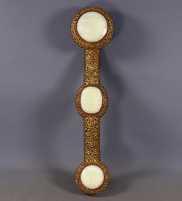 A Exquisite Gilt Bronze Inlaid Hetian Jade Ruyi