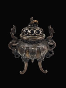 A Exquisite Gilt Silver Bronze Dragon-Ears Censer