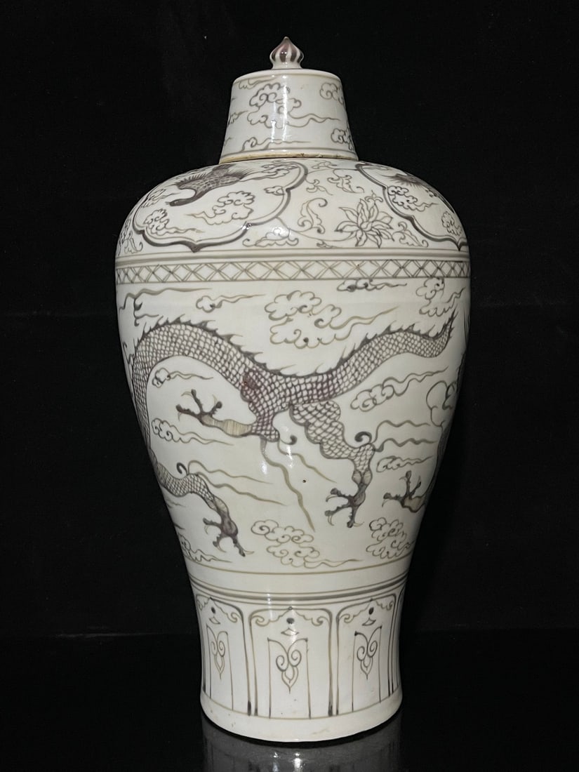 A Exquisite White Glaze Ink Color Dragon Pattern Vase - 2