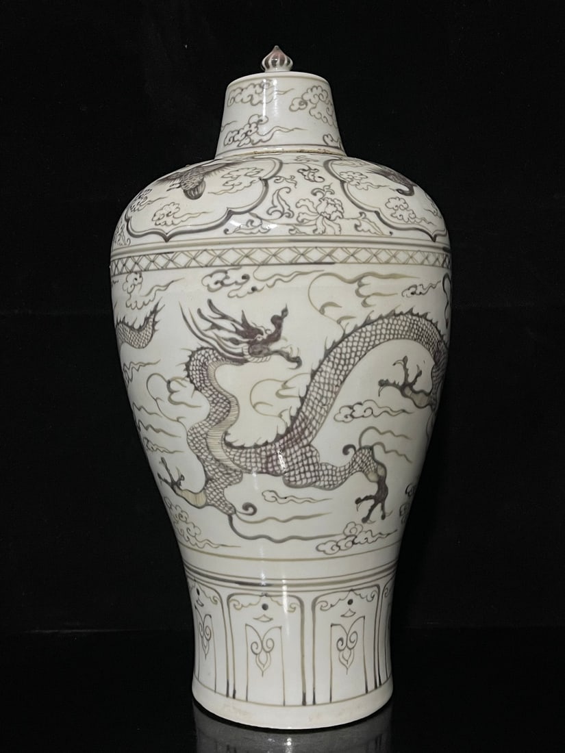 A Exquisite White Glaze Ink Color Dragon Pattern Vase - 3
