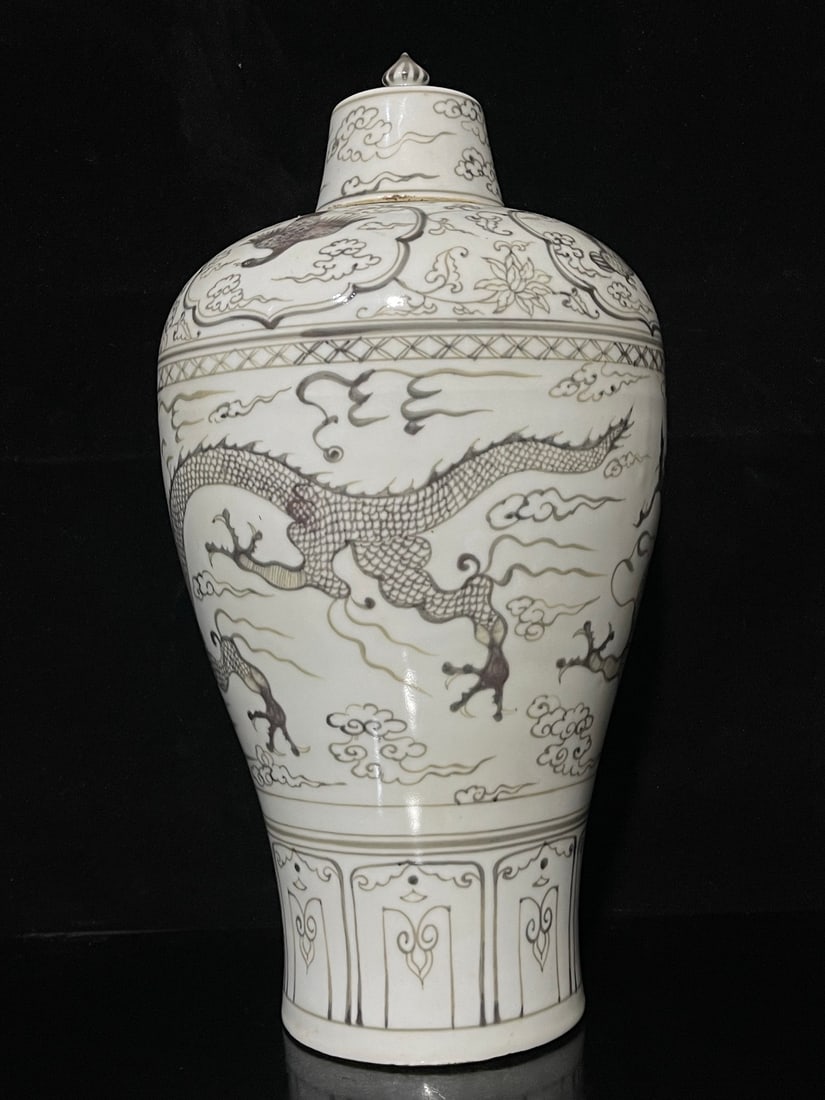 A Exquisite White Glaze Ink Color Dragon Pattern Vase - 4